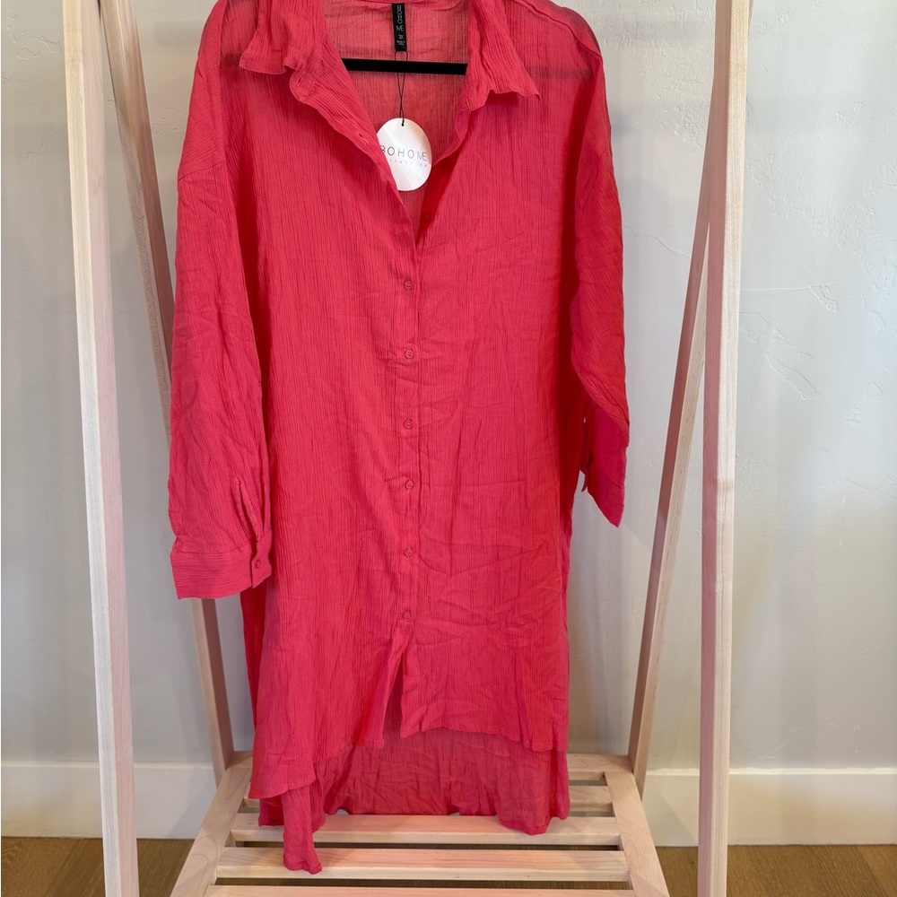 Bohme Coral Button-Up Swim Cover Up